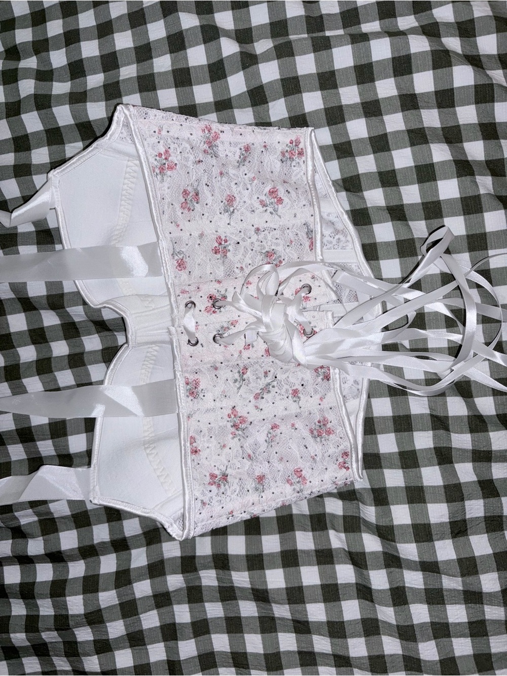 White Floral Lace-Up Bustier Top - Women's Intimates